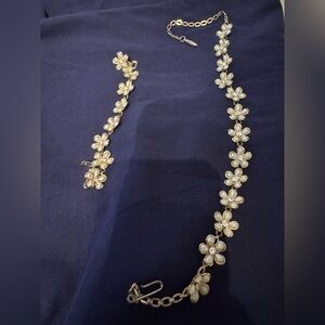 Vintage Floral Pearl Necklace and Bracelet Set